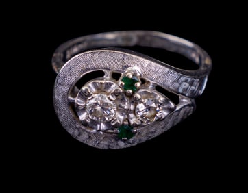 14K White Gold Ring w/ Diamond Accents