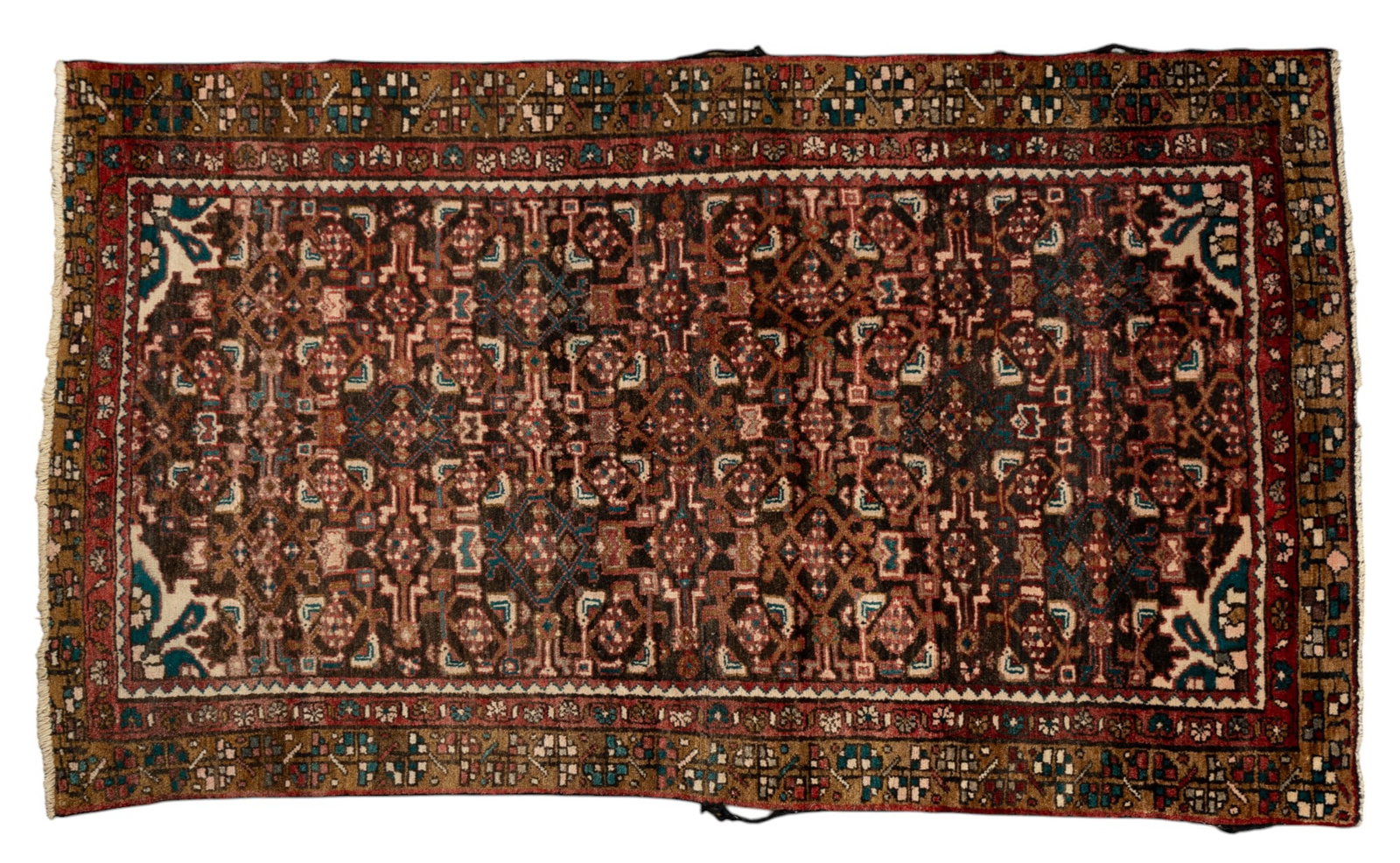 Persian Rug ~ 4' x 6.5': Hand woven wool rug, approx 45" x 79", with label. Some of the binding on the sides is loose as seen in photos.