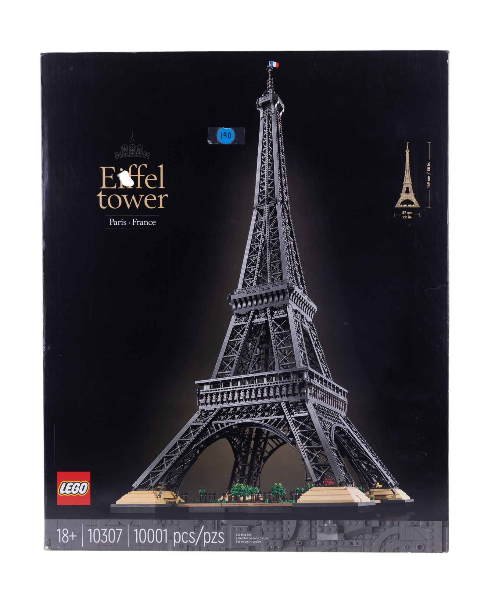 LEGO Eiffel Tower Set #10307 NIB: LEGO toys Eiffel Tower block construction set, #10307, new in box (large 2' H) and unopened, this set has 10,001 total pieces, the second largest piece count of all LEGO building sets.