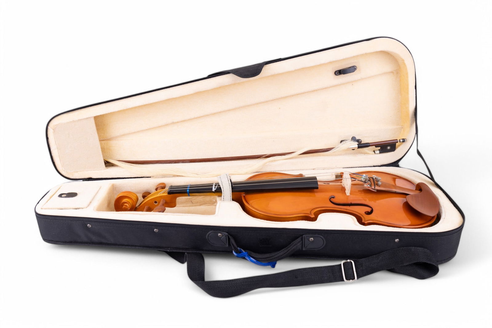 4/4 Full Size Violin by Cecilio w/ Case: Cecilio 4/4 full size student violin w/ polished maple back. Violin comes w/ bow that is in need of repair at the tip. Violin has call components. Serial number is 01202000198. Item comes in Cecilio f