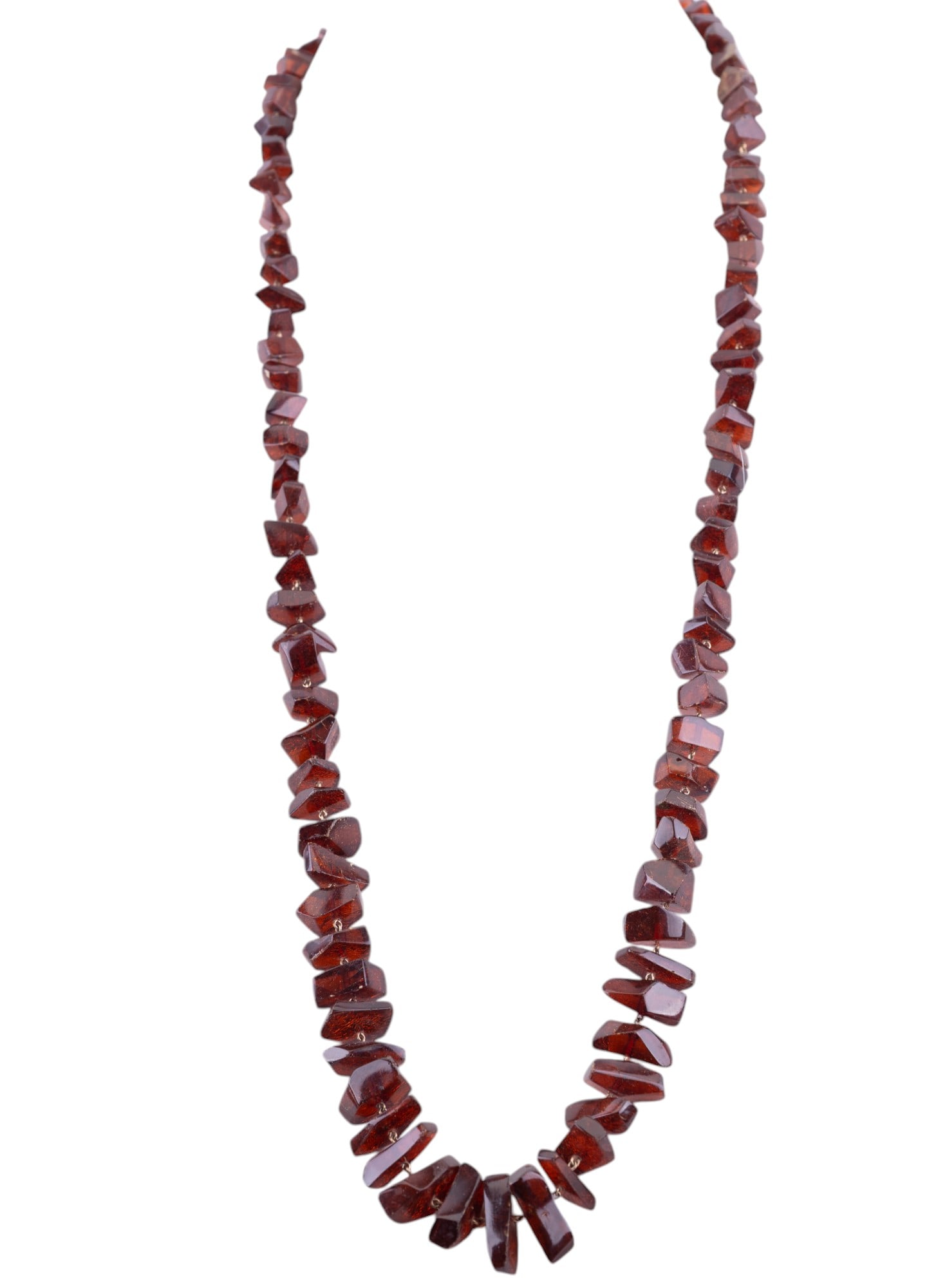 Amber Vintage Necklace: Fine vintage graduated chunk amber, gold fill, 32" necklace.