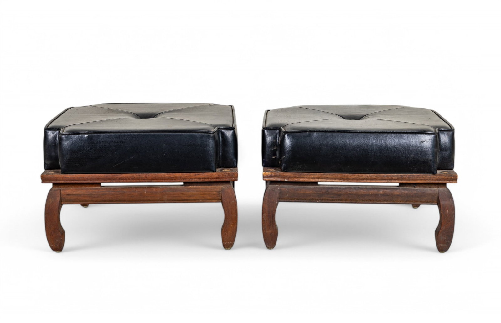 Ricardo Lynn Asian Footstools w/ Leather Tops (Pr) (1 of 9)