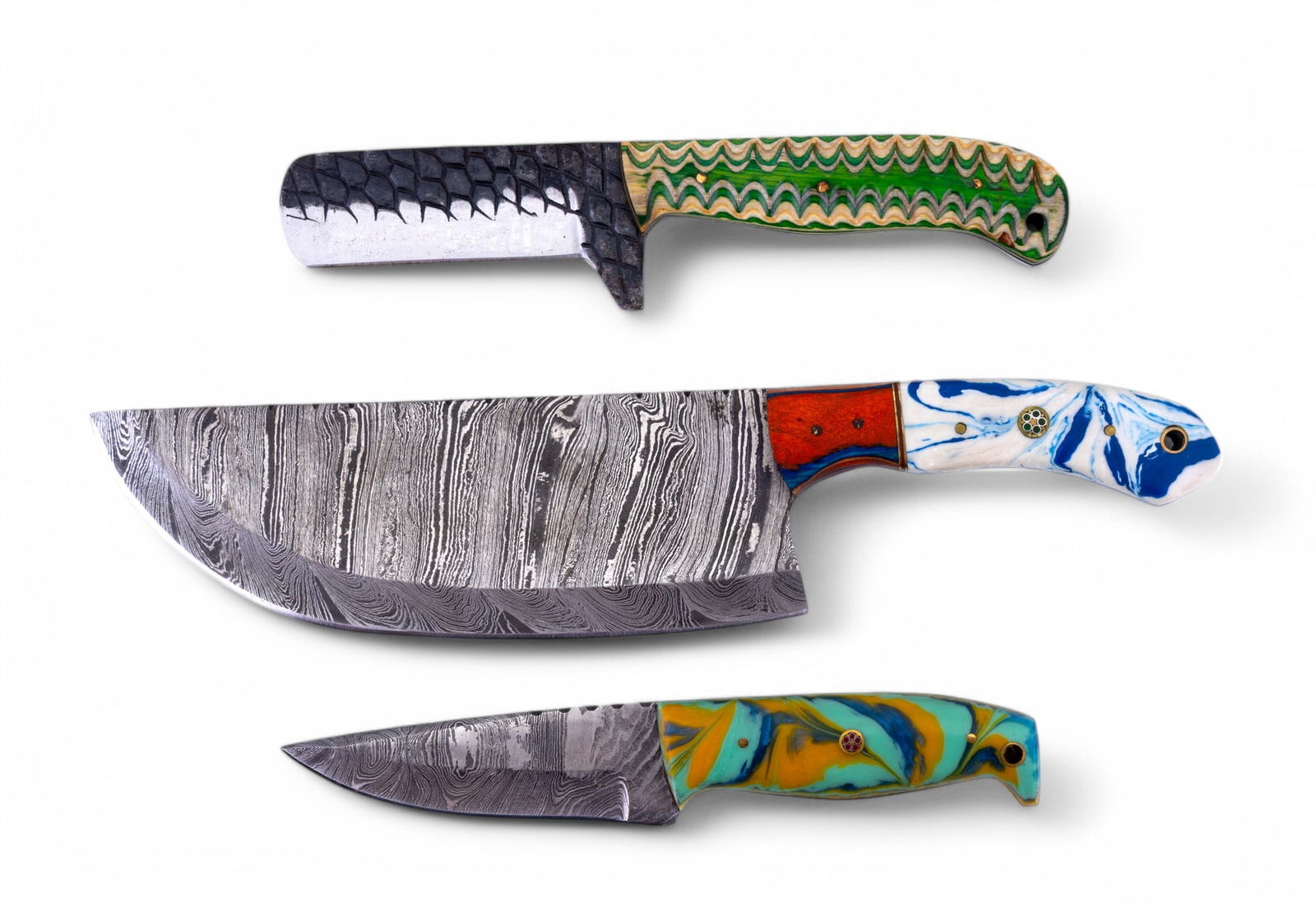 Handcrafted Damascus Steel Knives w/ Sheaths (3) (1 of 8)