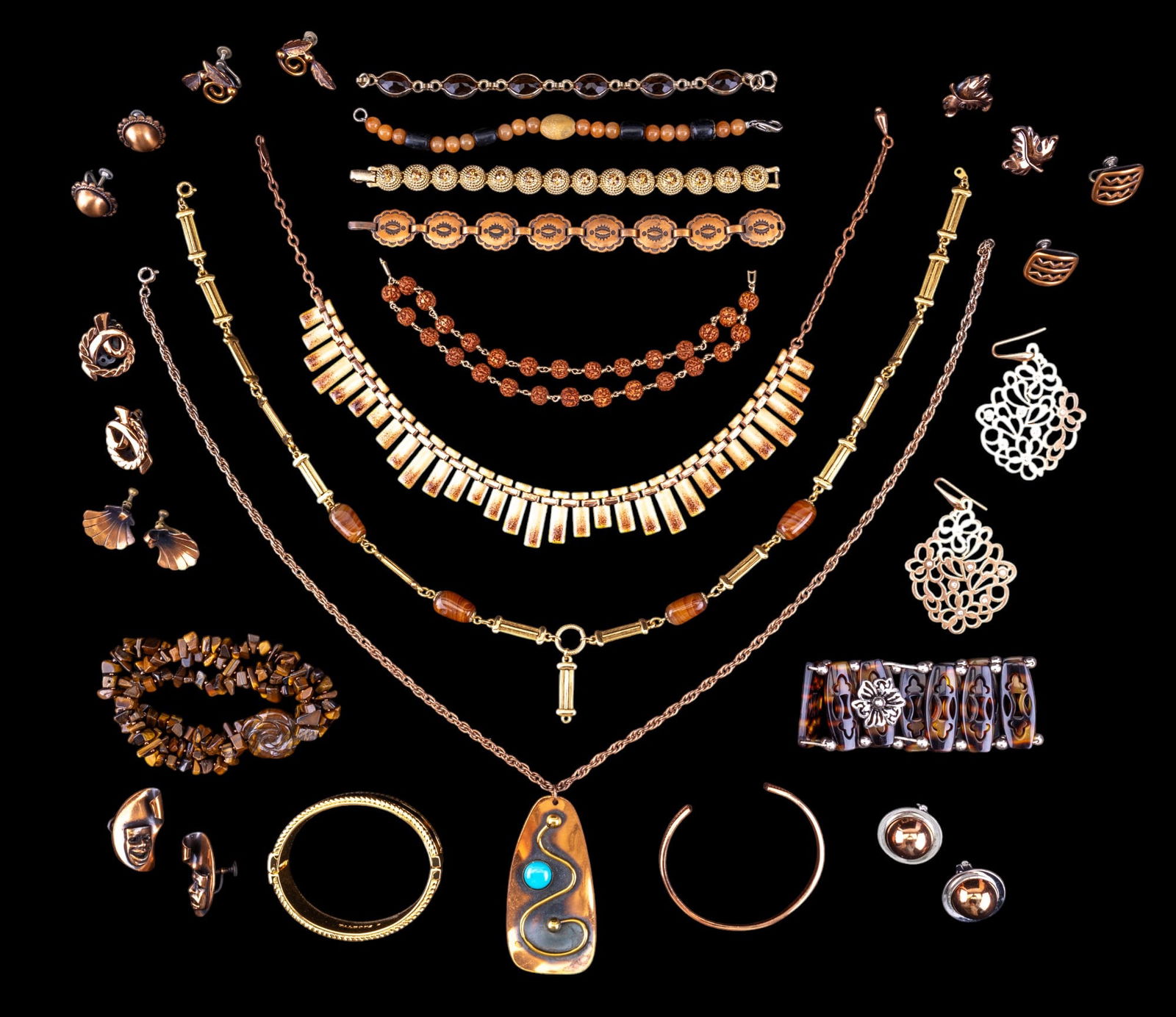 Copper Tone Jewelry, Tiger's Eye Bracelet, & More (1 of 7)