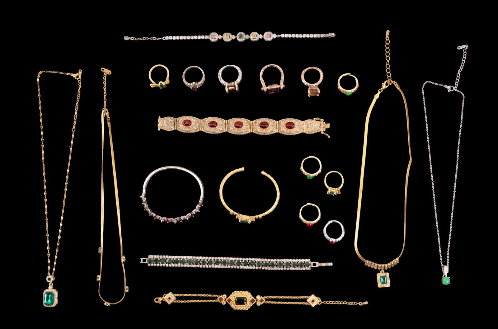 Green & Red Stone & Rhinestone Costume Jewelry (1 of 13)