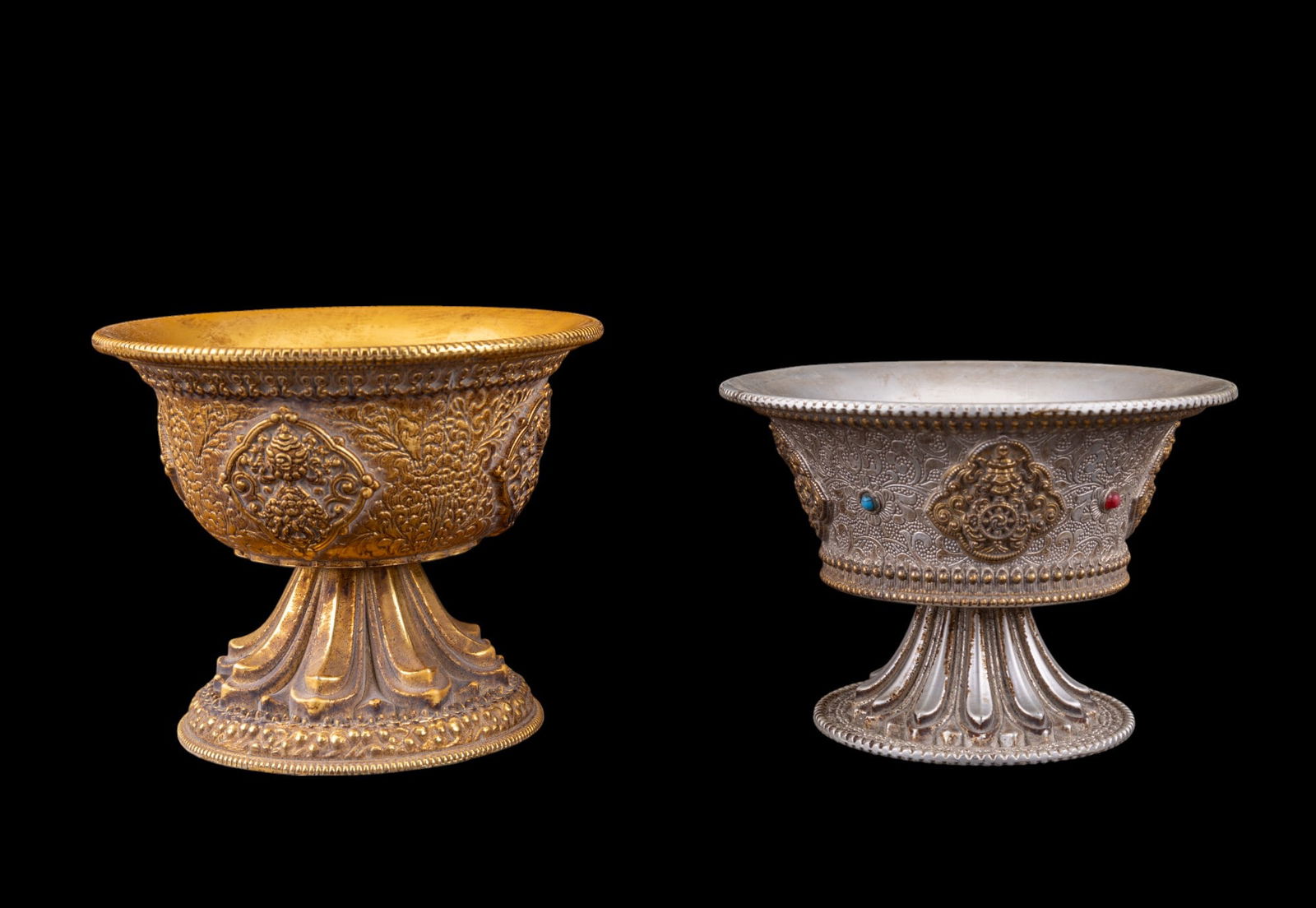 Tibetan Buddhist Offering Bowls w/ Ashtamangala (1 of 6)