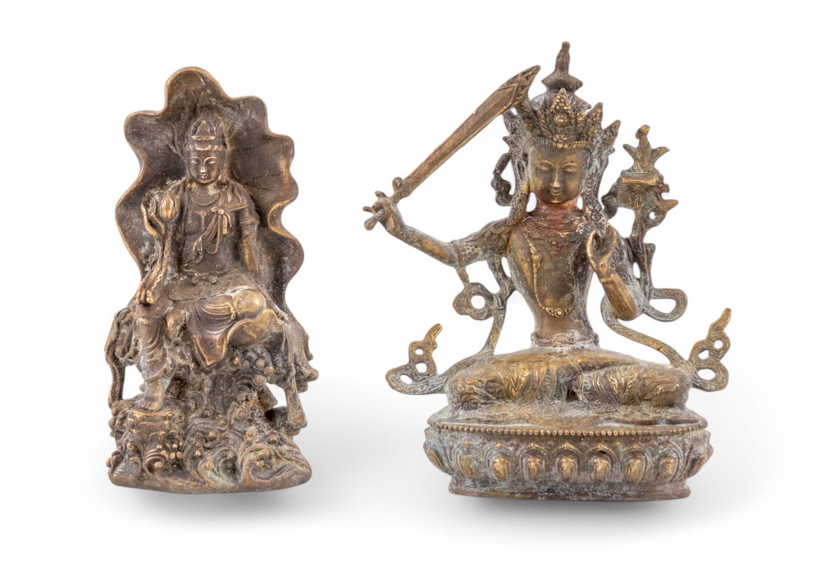 Guanyin & Manjushri Mixed Metal Statues (1 of 10)