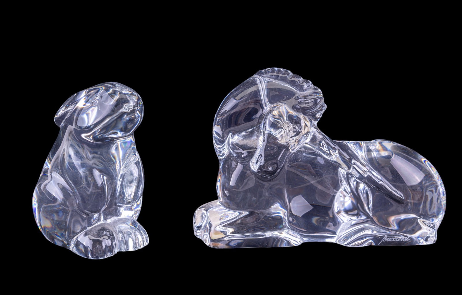 Baccarat Crystal Unicorn and Rabbit: Baccarat crystal Unicorn, measures approx. 5" W and a crystal rabbit, measures approx 3" H.