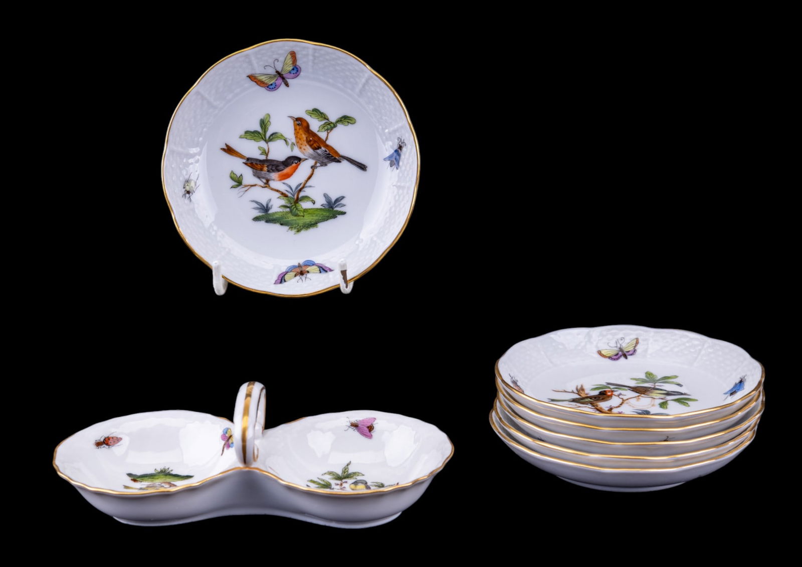 Herend Rothschild Bird Small Relish & Round Dishes (1 of 8)