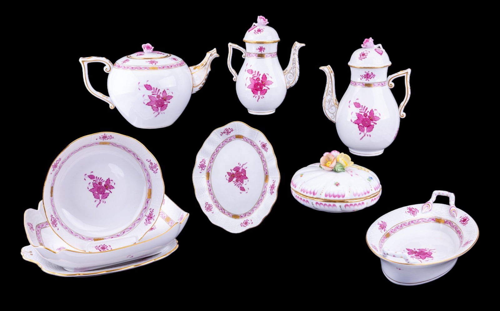 Herend Nanking Bouquet Raspberry Pots, Dishes (1 of 16)