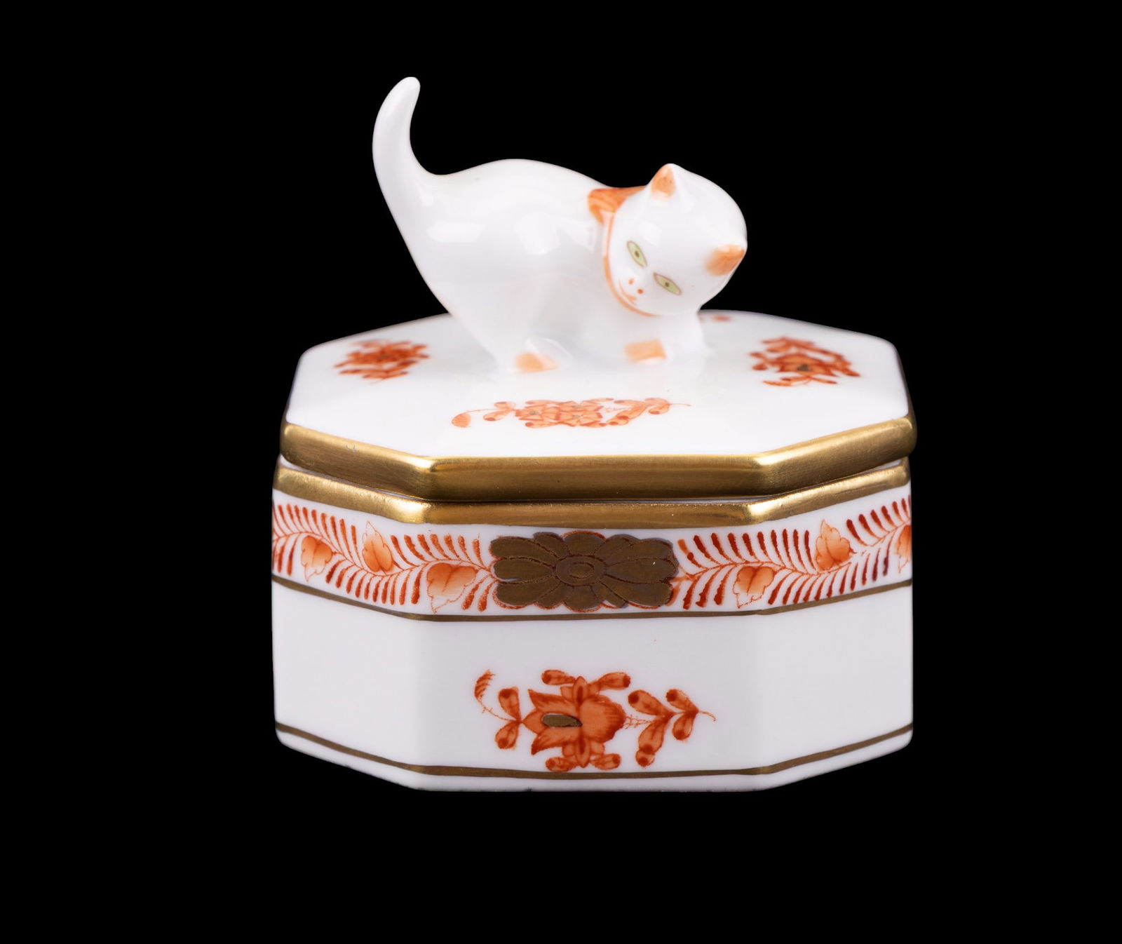 Herend Nanking Chinese Bouquet Rust Kitten Box (1 of 8)