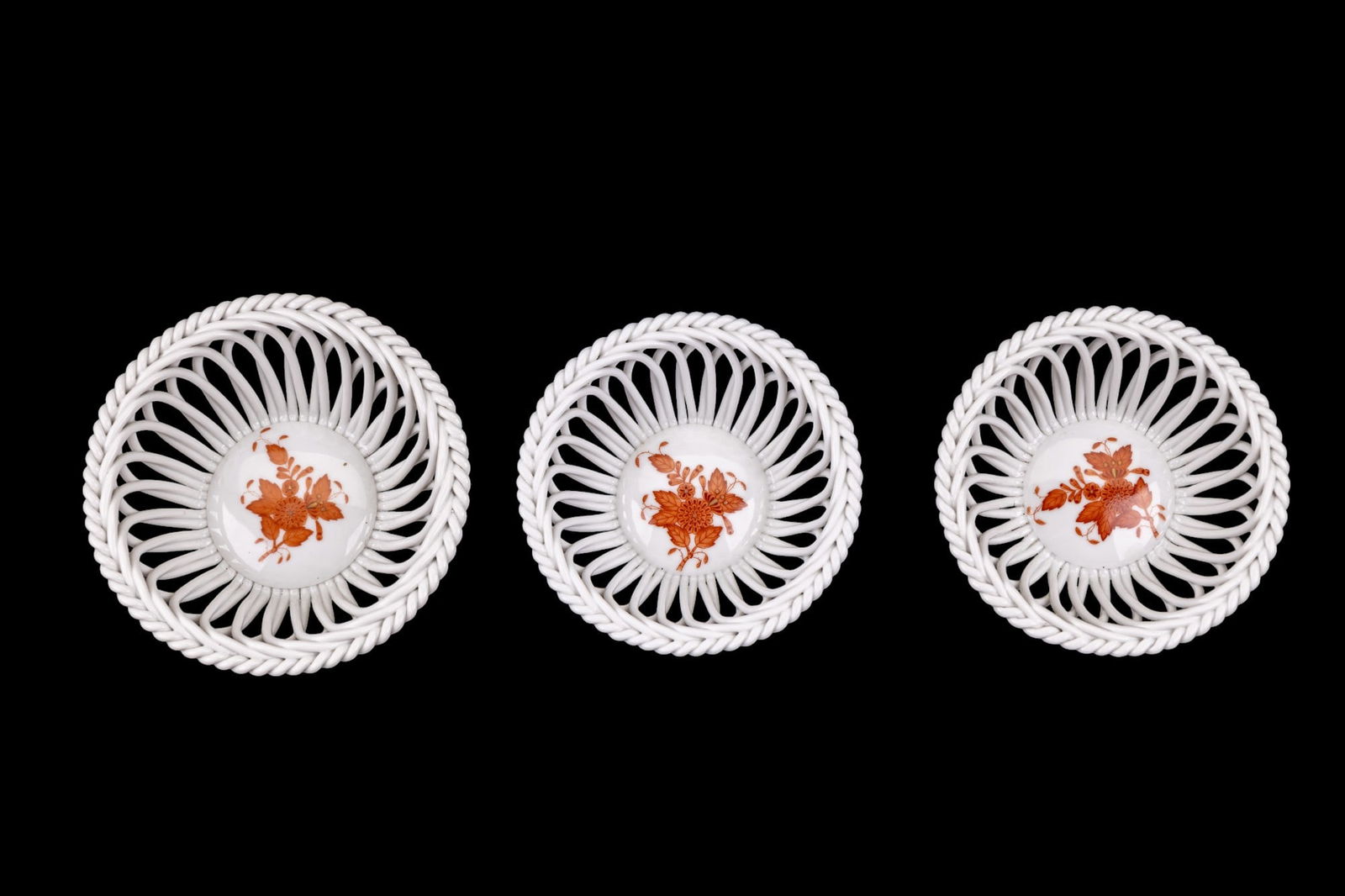 Herend Nanking Chinese Bouquet Rust Lattice Bowls (1 of 10)