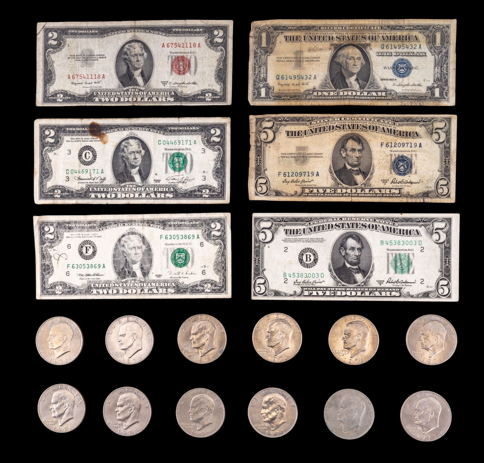 U.S. Silver Certificates + Eisenhower Dollars (1 of 5)