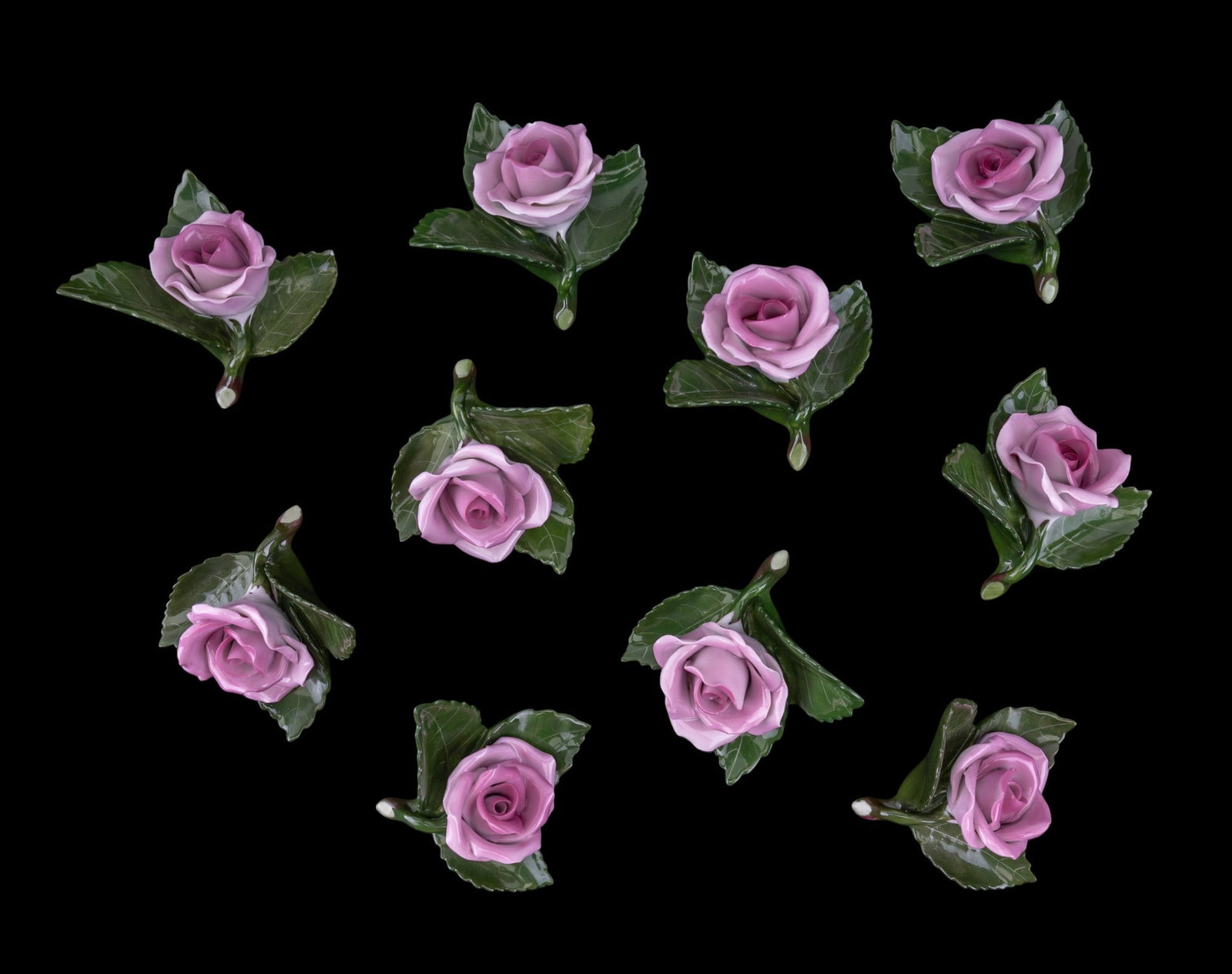 Herend Rose Place Card Holders (10): Set of ten Herend Rose place card holders, serial #8983. Tableware, for place settings.