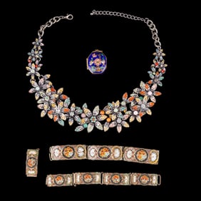 Italian Style Floral Micromosaic & Floral Necklace