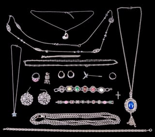 Sterling Silver, Rhinestone, Silver Tone Jewelry