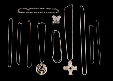 Sterling Silver Chains, Rhinestone, Silver Tone +