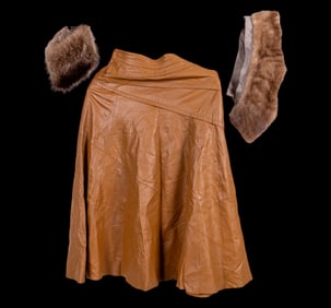 Serge Miko Vintage Leather Skirt and Fur Collar