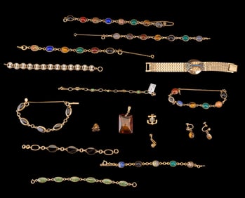 Vintage Scarab +Tennis Style GF Bracelets, Amber