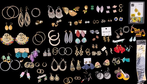 70 Pairs of Rhinestone, Fashion, Costume Earrings