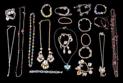 Silver Tone Charm Bracelets, Rhinestone, more