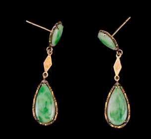Vintage 14K G and Jade Earrings
