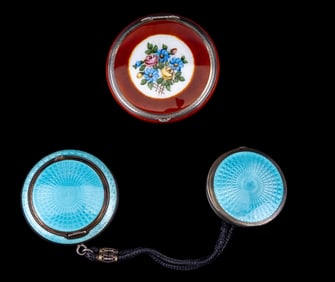 Vintage Champleve Guilloche Enamel 925 Compacts