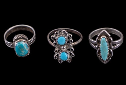 Native American Silver and Turquoise Rings (3)