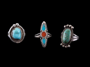 Native American Sterling and Turquoise Rings (3)