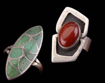 Vintage Sterling Turquoise and Coral Rings (2)