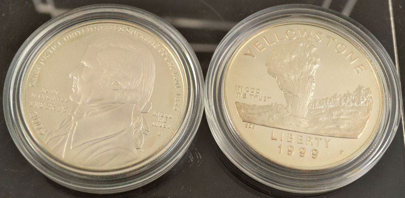 US Commemorative Silver Dollar Proofs: 2005-P Chief Justice John Marshall and 1999-P Yellowstone silver dollars