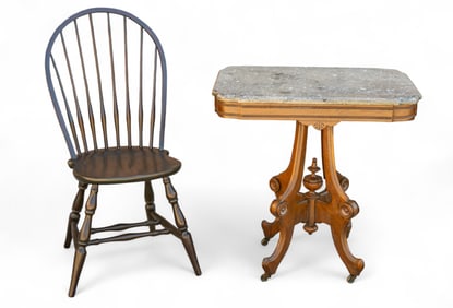 Marble Top Side Table & Windsor-Style Chair