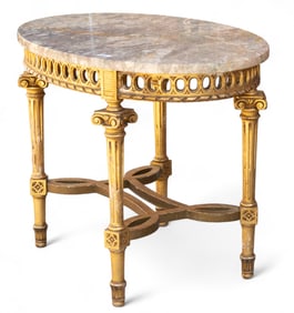 19th C French Marble Top Carved Center Table