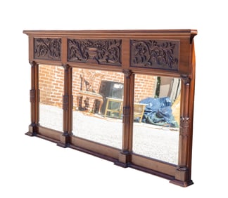 Highly Carved Antique Mahogany Mirror w/ 3 Panels