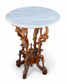 Victorian-Style Highly Carved Marble Top Table