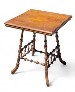Oak Stick & Ball Side Table: Oak wood ball & stick / barley twist side table, likely from the Victorian era. Item measures approx. 28" tall & 24" x 24" at top. See photos for further details.
