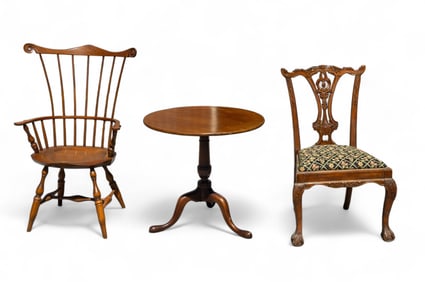 Queen Anne Table, Windsor Arm + Ball/Claw Chair