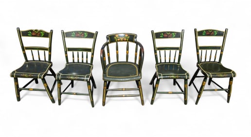 Folk Art Painted PA Farmhouse Chairs (5)