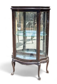 Antique Mahogany Serpentine Glass Display Cabinet
