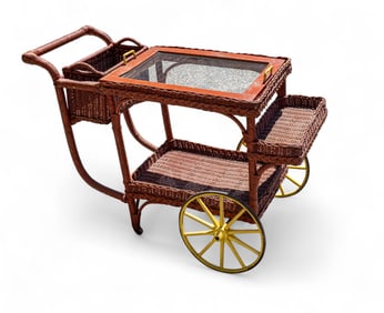 Wicker Tea Cart Attr. To Heywood-Wakefield