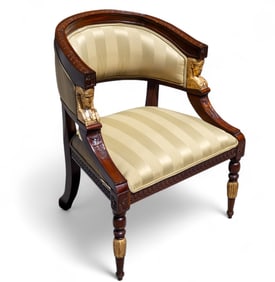 Egyptian Revival Directoire Mahogany Gilt Armchair