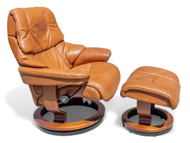 Ekornes of Norway Leather Recliner & Ottoman