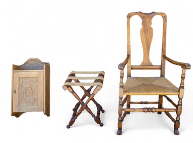 Queen Anne Spanish Foot Rush Seat Armchair, More