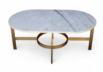 Mid-Century White Marble Brass Base Coffee Table