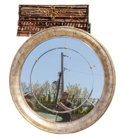 La Barge Large Round Mirror, Wrought Iron Rack