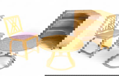 Heywood-Wakefield Corner Bookcase, Chair, & Table