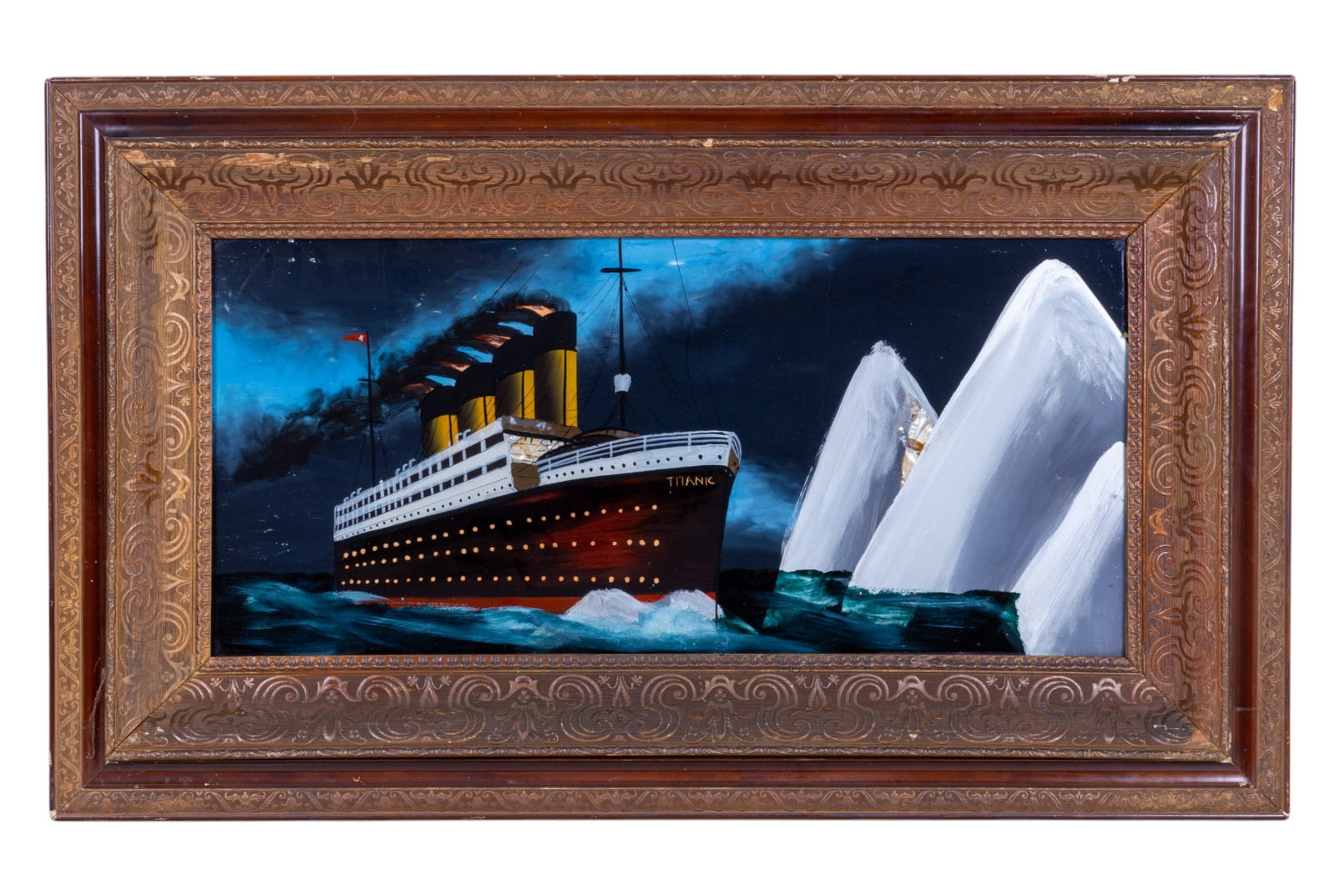 Mid Century Reverse Painted Glass Titanic Art (1 of 6)