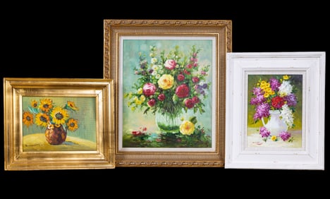 3 Still Life Floral Acrylic Paintings