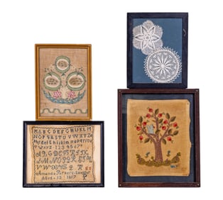 Antique Needlepoint Samplers & Doilies, Framed