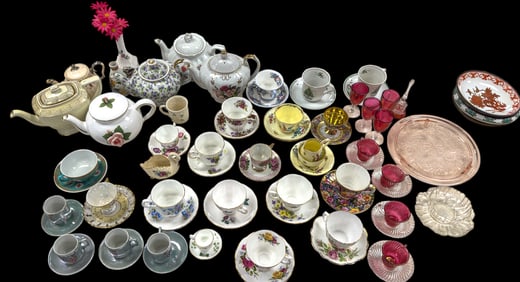 Porcelain Teacups w/ Saucers & Teacups (35+ Pcs.)